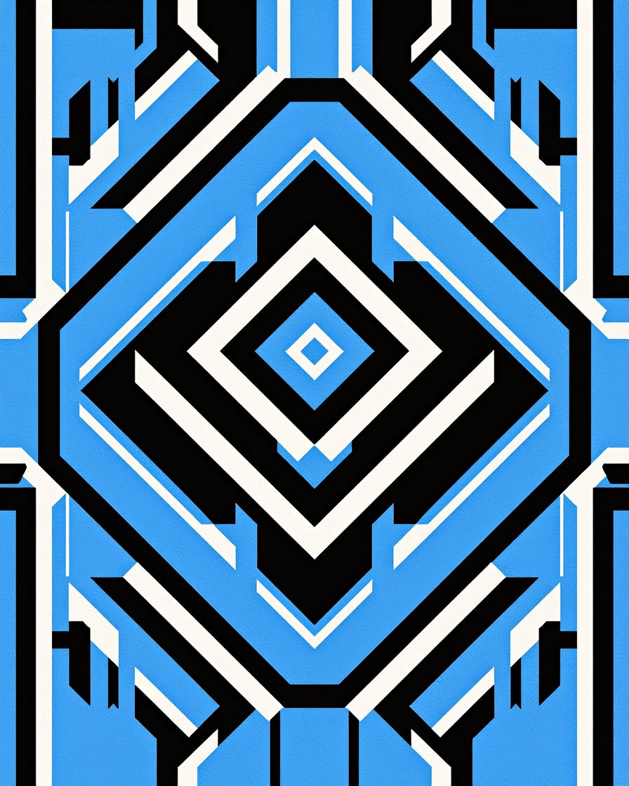 Abstract Geometric Bold Blue Pattern Rug