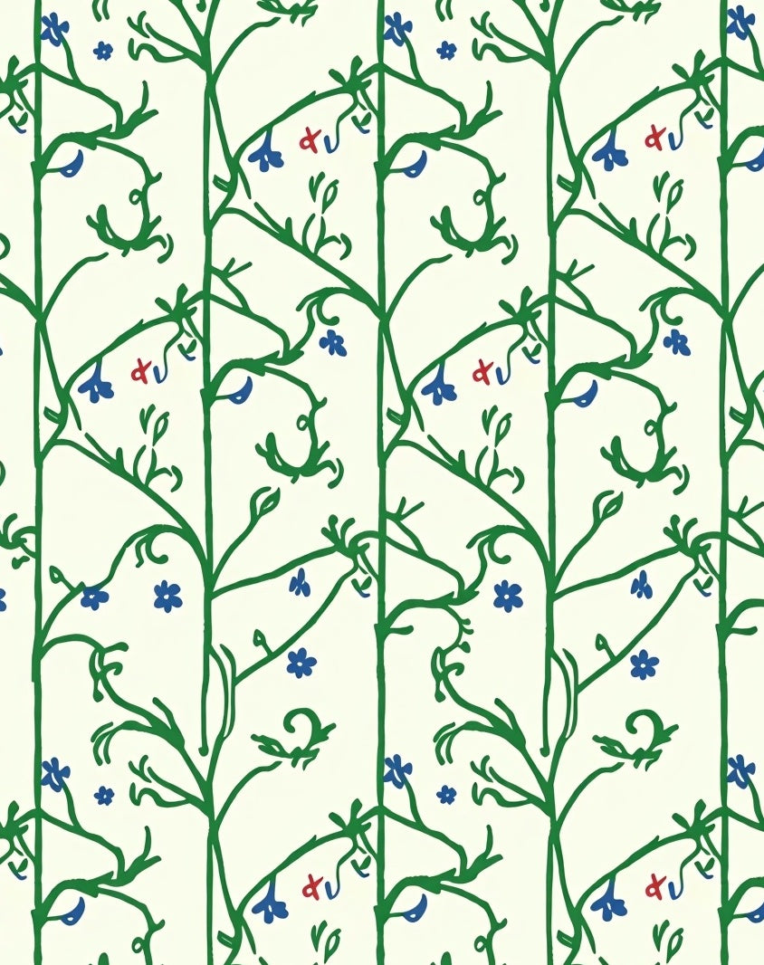 Botanical Vine With Blue Floral Pattern Rug