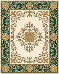 Ornate Teal Gold Floral Pattern Rug