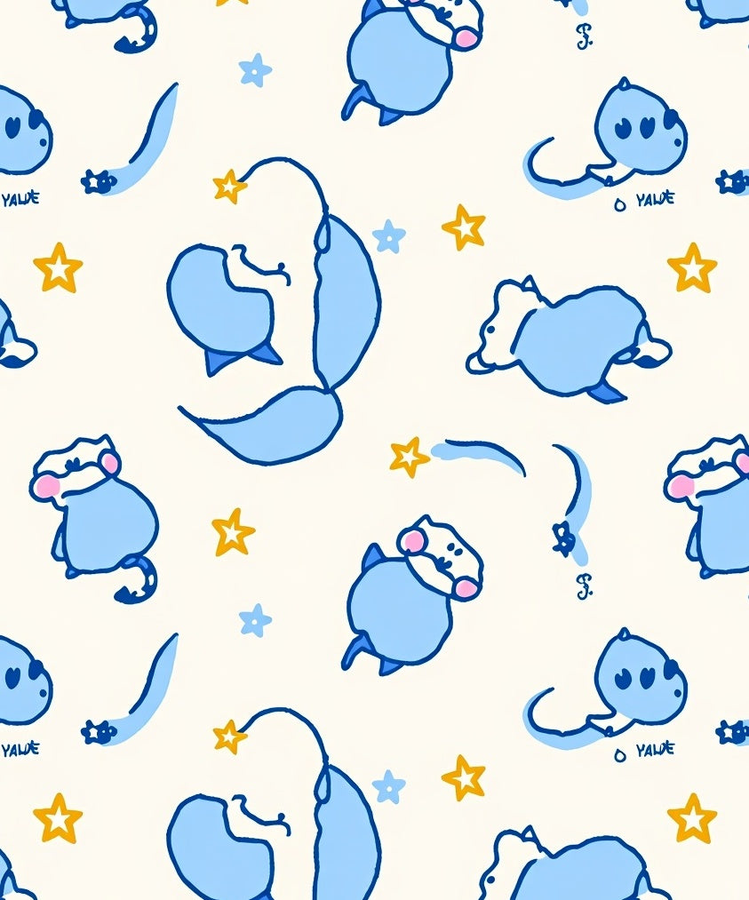 Cute Blue Creatures And Stars Pattern Rug