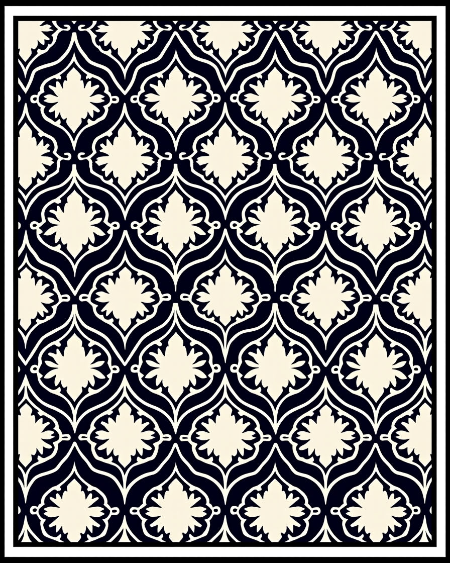 Classic Dark Floral Lattice Pattern Rug