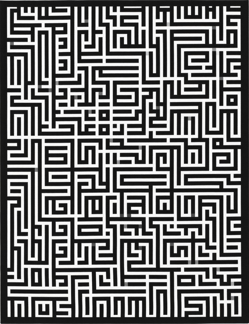 Black White Maze Geometric Rug