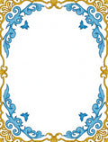 Golden Blue Floral Swirl Border Rug