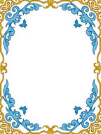 Golden Blue Floral Swirl Border Rug