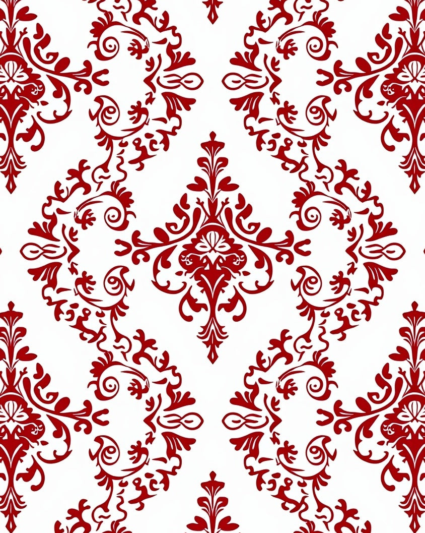 Red White Classic Damask Design Rug