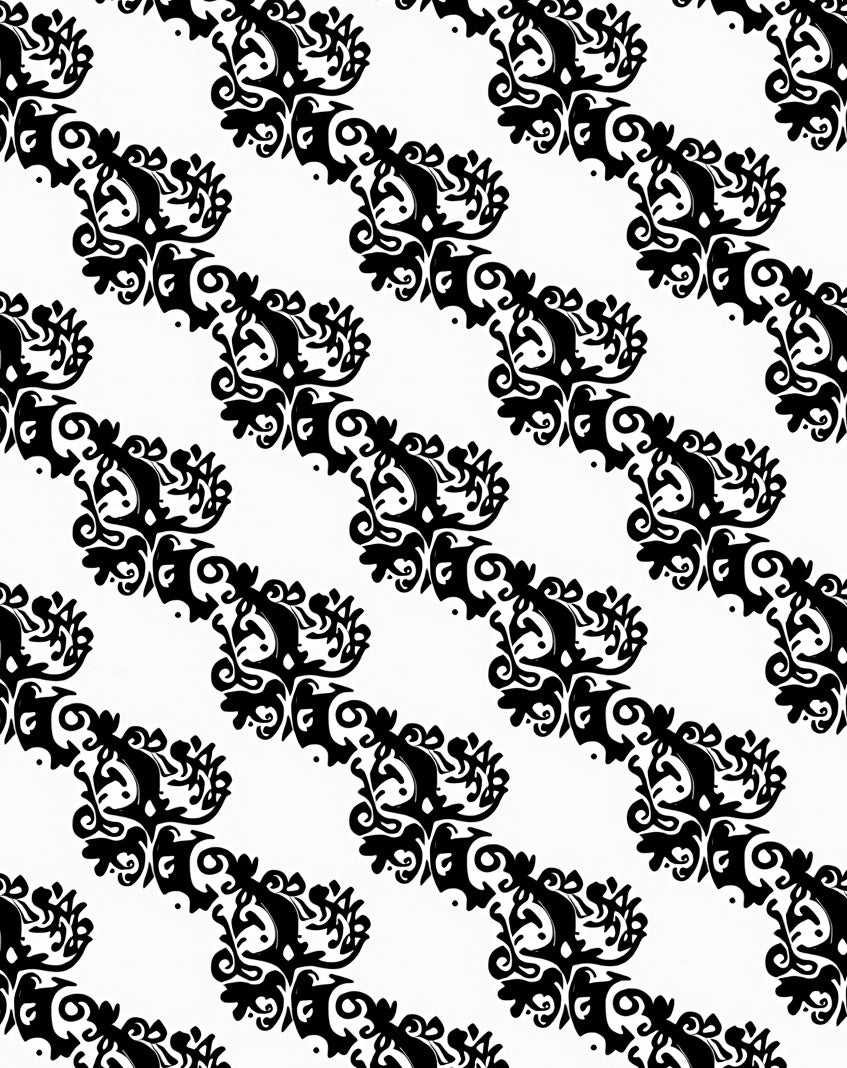 Black White Historic Damask Pattern Rug