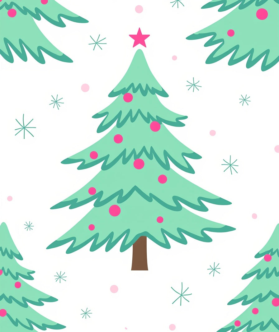 Teal Christmas Trees Pink Star Snowflakes Rug