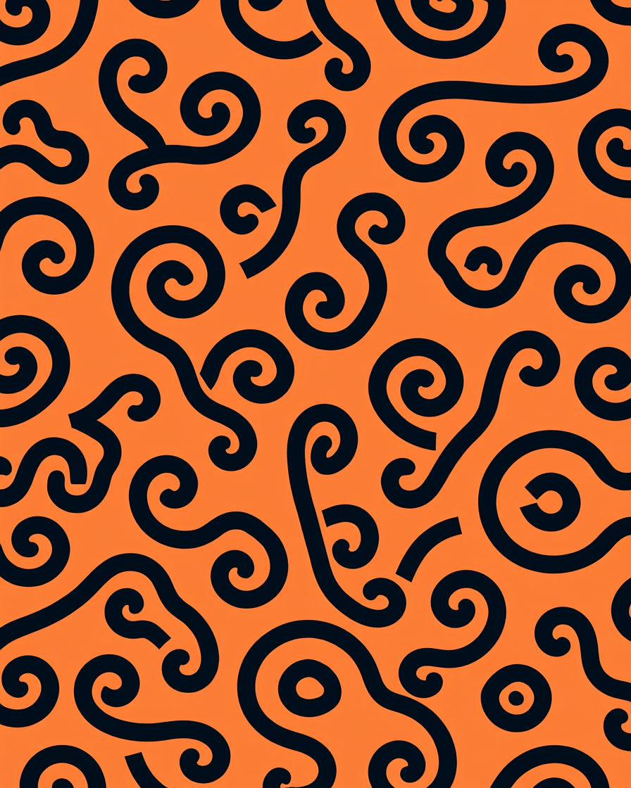 Bold Swirls Pattern Orange Background Rug