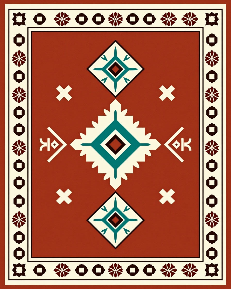 Geometric Diamond Motif Rustic Rug