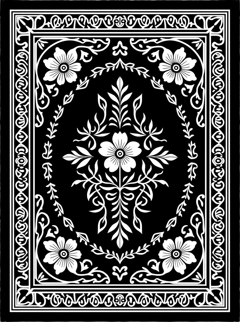 Classic Floral Border Central Medallion Design Rug