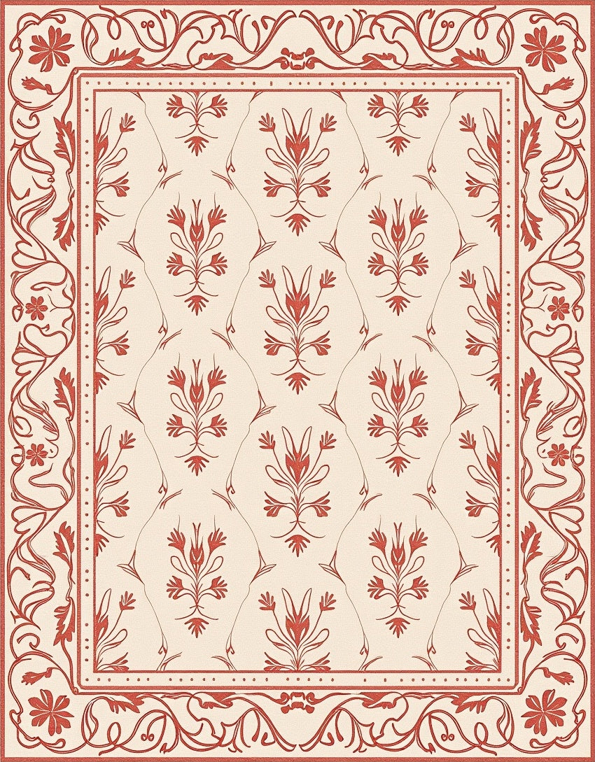 Red Floral Vine Pattern Traditional Rug