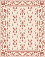 Red Floral Vine Pattern Traditional Rug