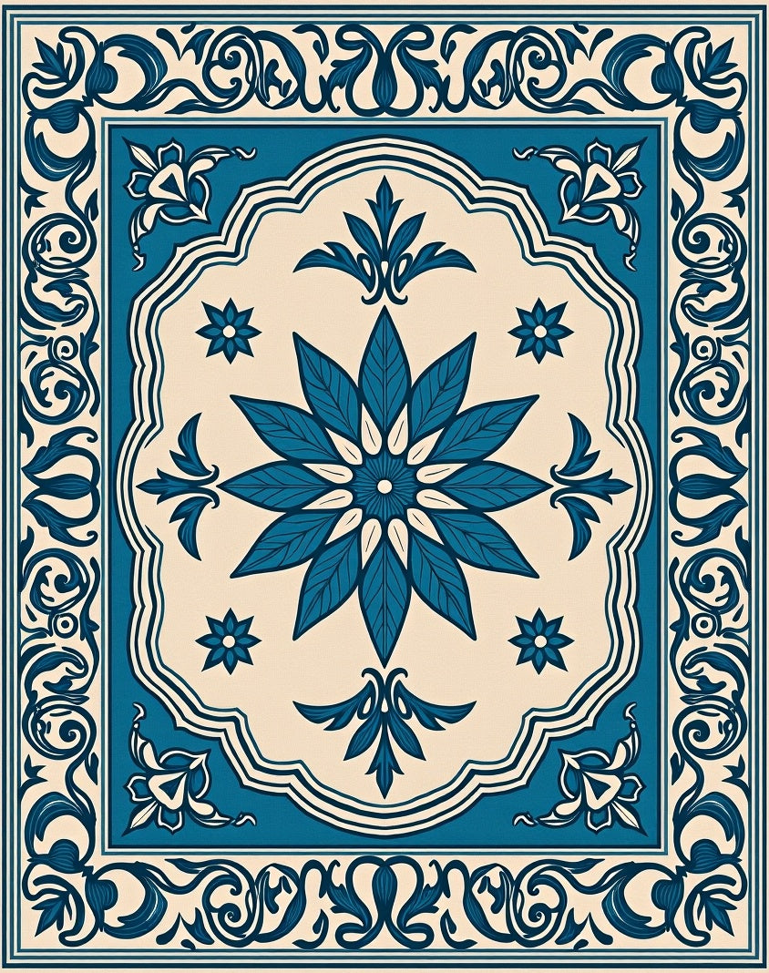 Classic Blue Floral Medallion Design Rug