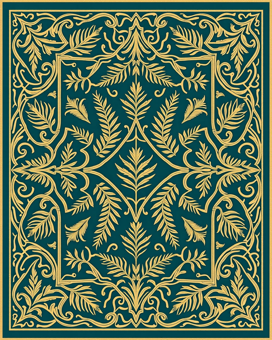 Golden Fern Scrollwork Art Rug
