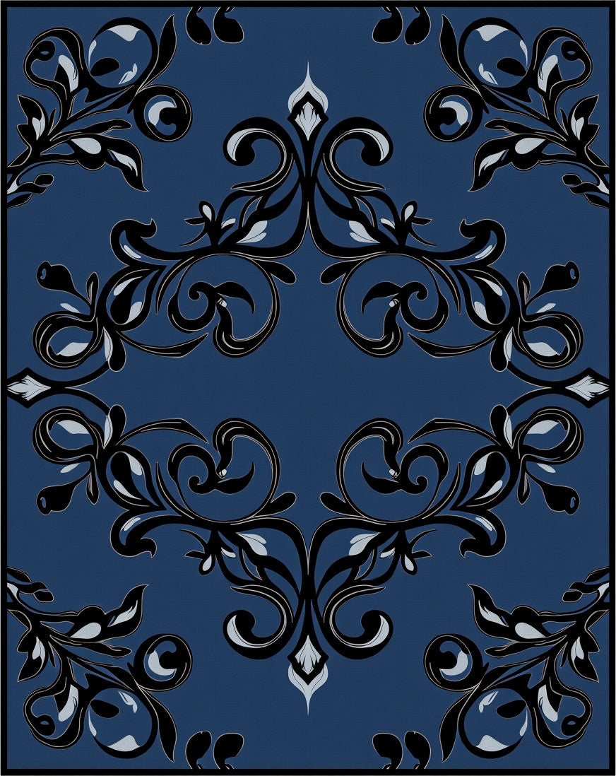 Scrollwork Floral Damask Pattern Rug