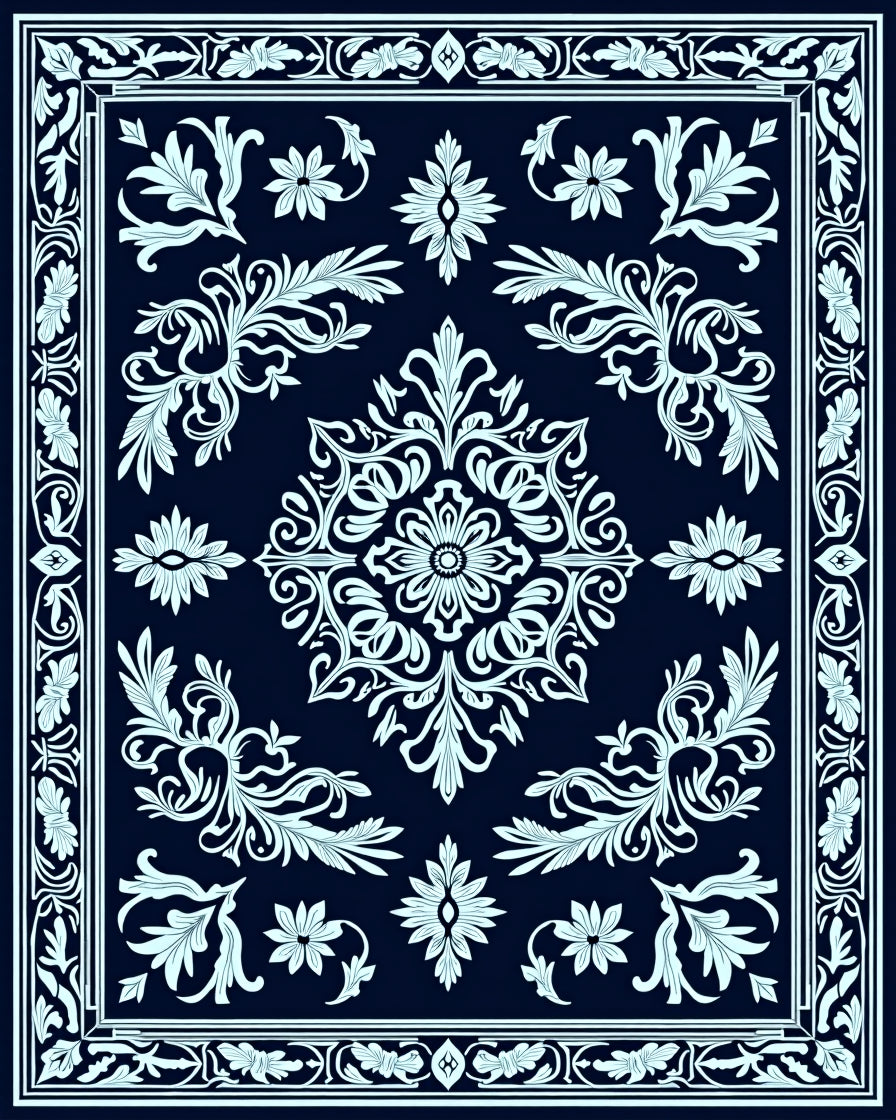 Classic Floral Medallion Dark Blue Rug