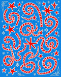 Red White Swirls Stars Snowflakes Rug