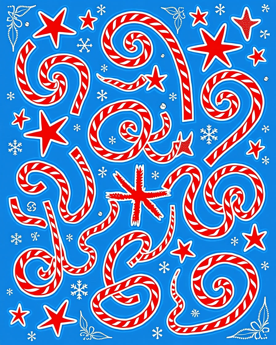 Red White Swirls Stars Snowflakes Rug