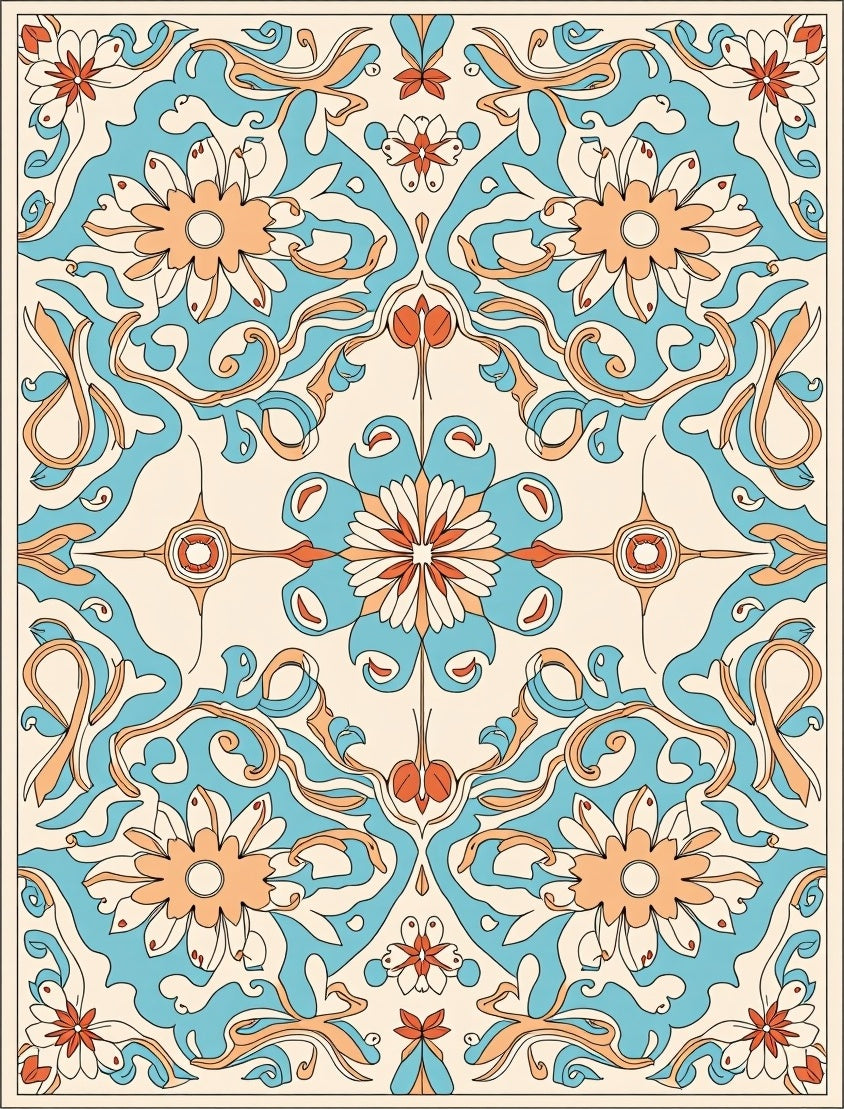 Bold Floral Swirls In Cream And Blue Rug