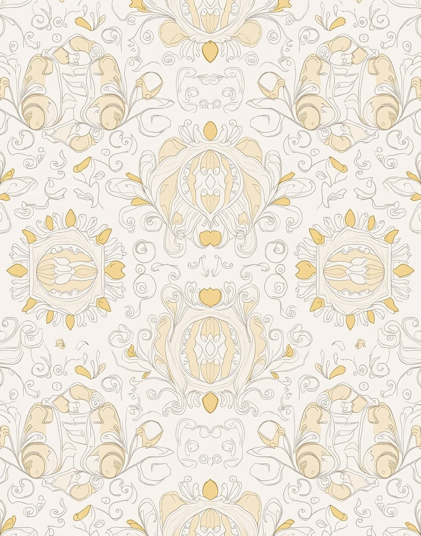 Ornate Yellow Floral Art Nouveau Rug