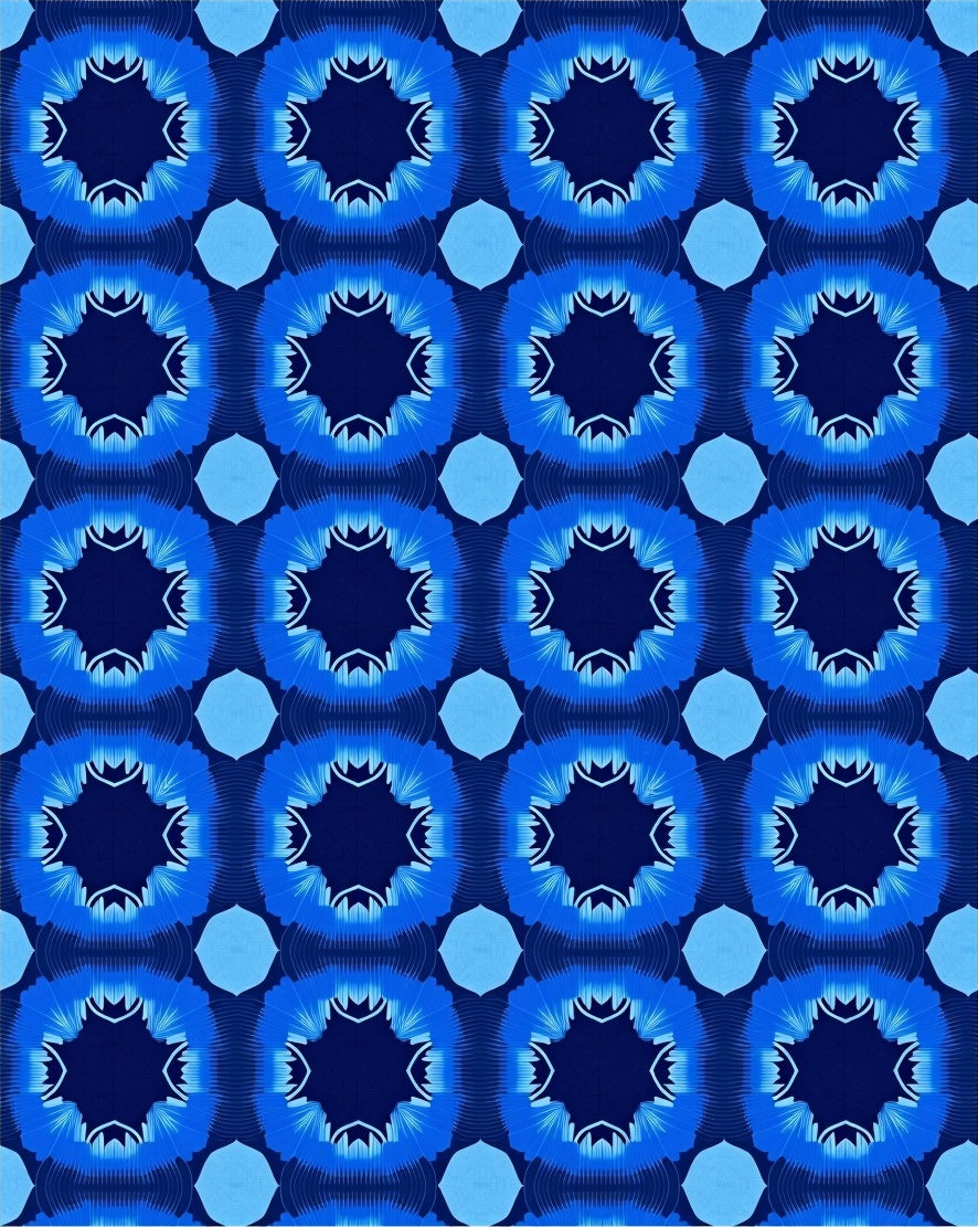 Blue Sunburst Geometric Pattern Rug