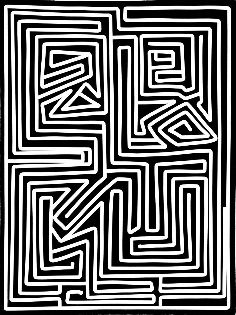 Bold Black White Maze Pattern Rug