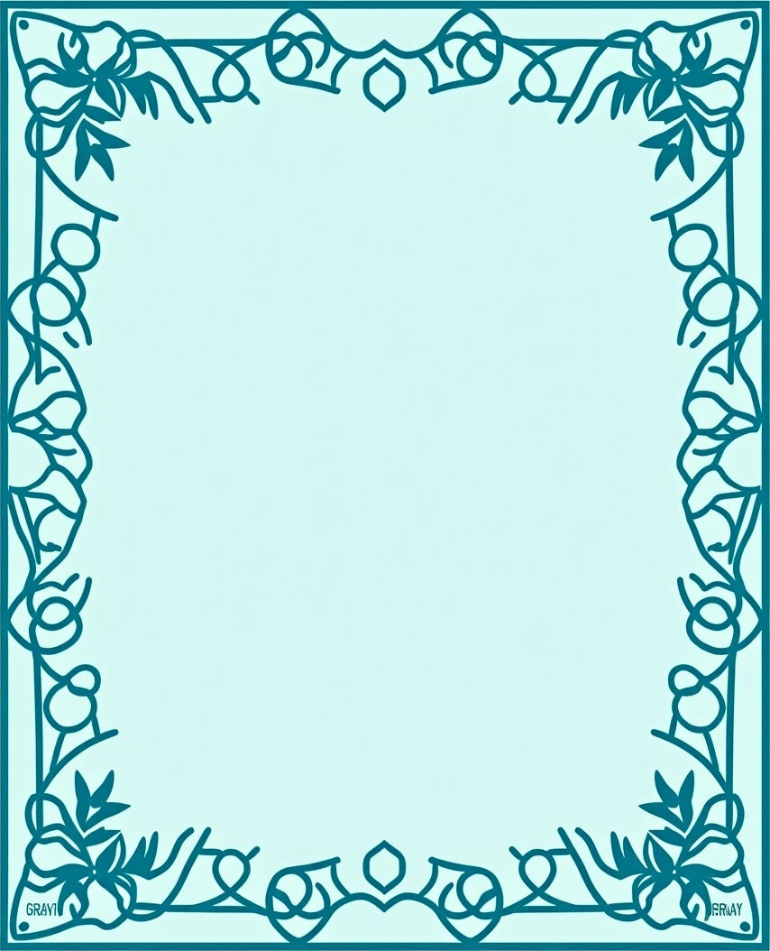 Teal Floral Scroll Border Design Rug