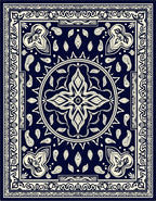 Navy and Cream Mandala Floral Pattern Rug