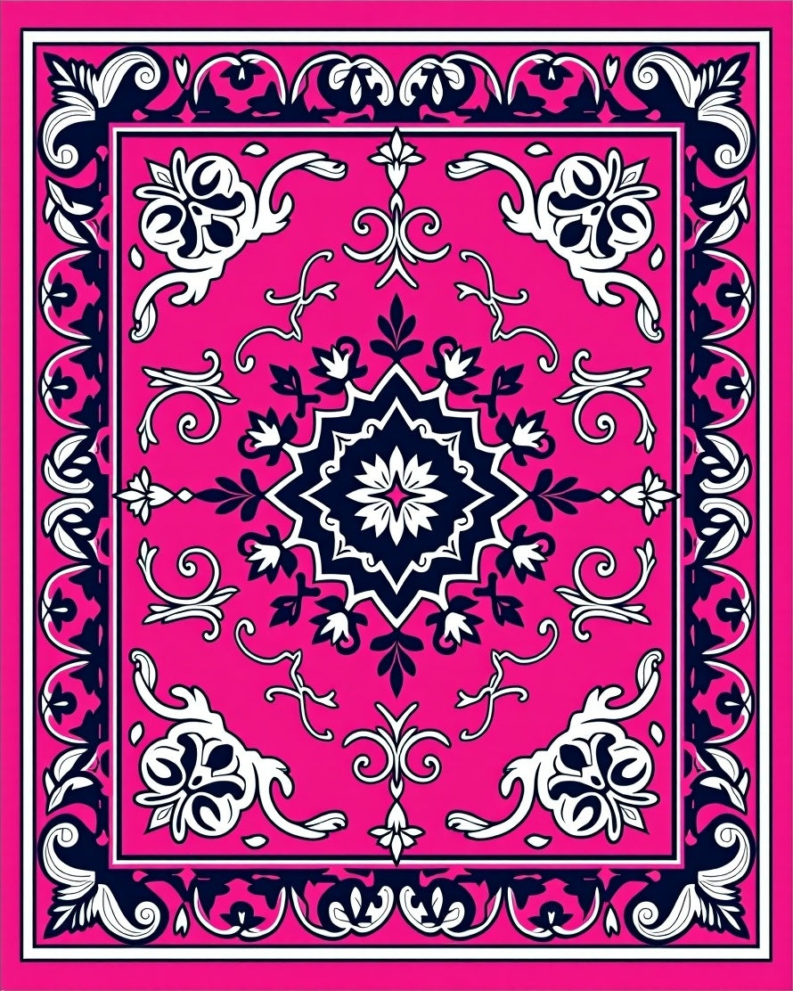 Vibrant Pink Floral Medallion Tapestry Design Rug