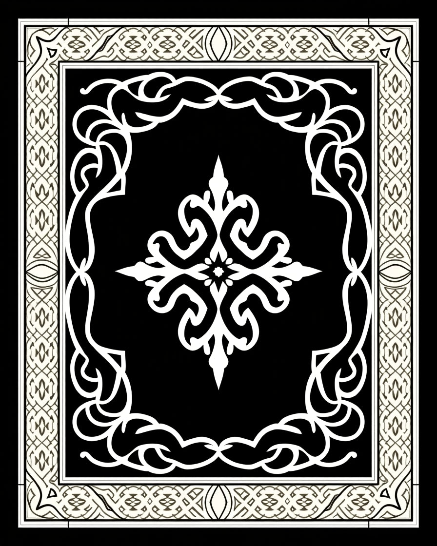 Elegant Black and White Stylized Floral Rug
