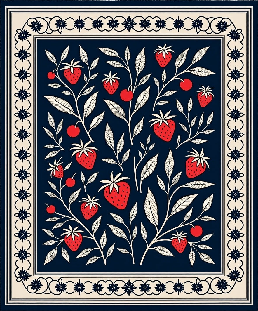 Charming Strawberry Floral Vine Pattern Rug