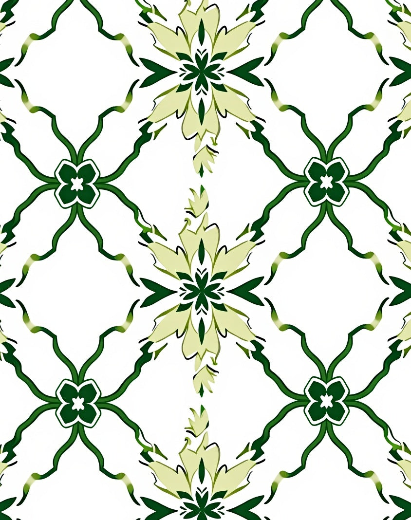 Green Floral Lattice Geometric Pattern Rug