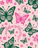 Pink Green Butterfly Floral Pattern Rug