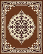 Ornate Floral Medallion Brown Rug