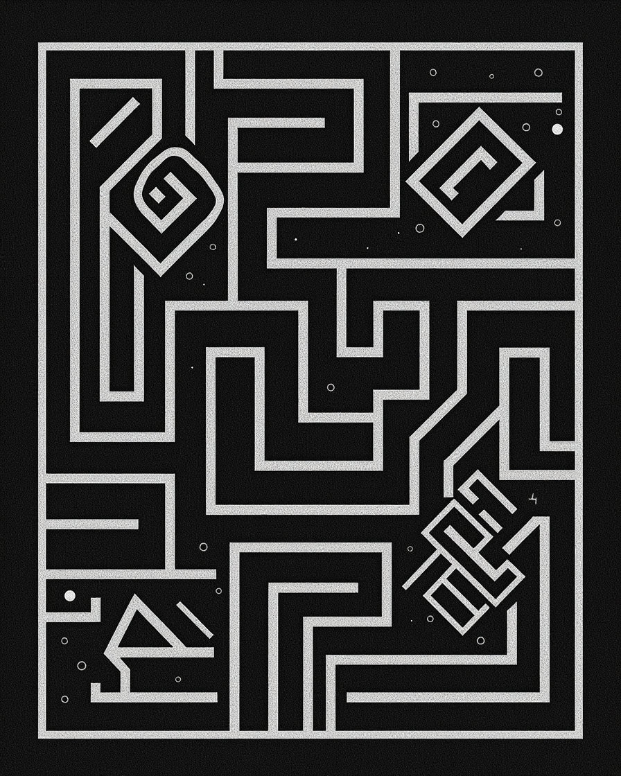 Abstract Lines Maze With Symbols Rug