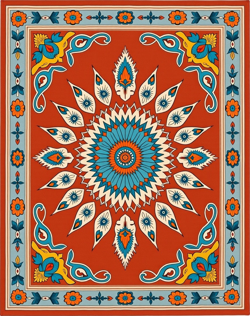 Vibrant 2 Tone Floral Medallion Design Rug