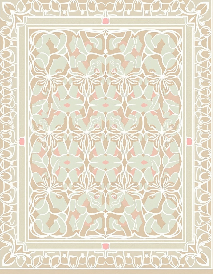 Pastel Floral Symmetric Border Design Rug