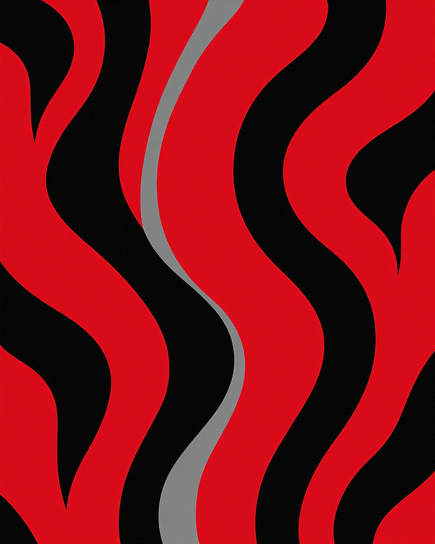 Bold Red Black Wave Pattern Rug