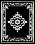 Ornate Floral Border Black White Rug