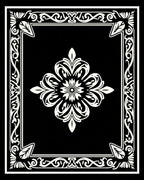 Ornate Floral Border Black White Rug