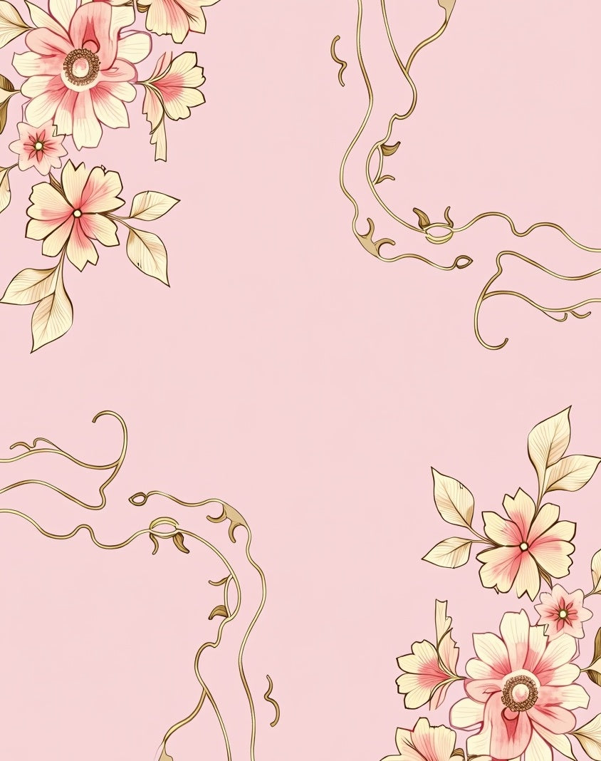 Floral Vines Delicate Pink Gold Rug
