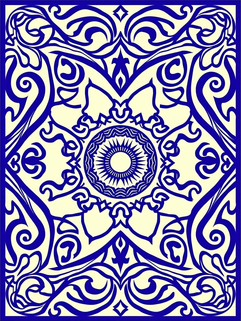 Navy Blue Intricate Floral Mandala Pattern Rug