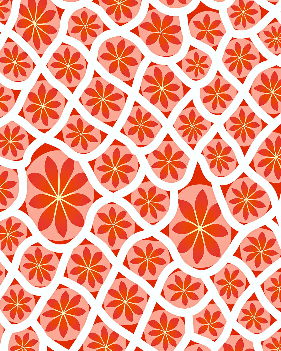 Red Floral Patterned Vibrant Design Rug