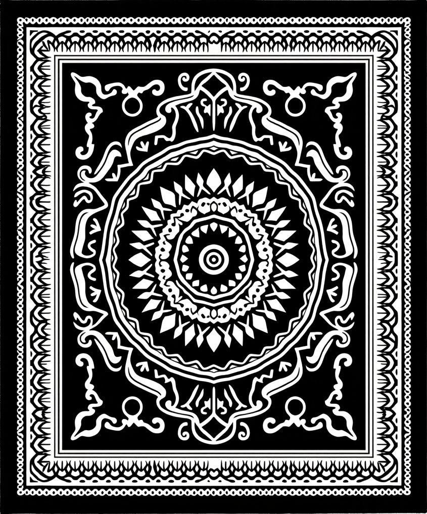 Bold Black White Mandala Pattern Rug