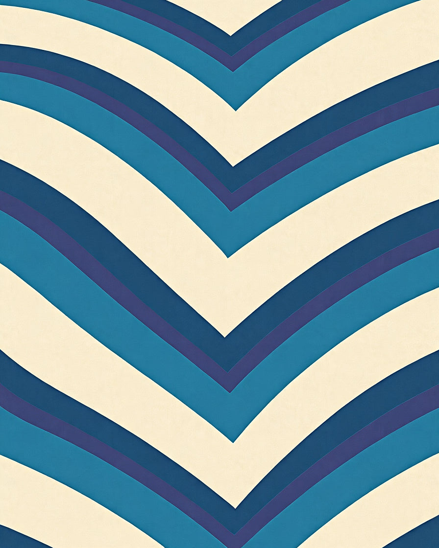 Retro Chevron Blue And Cream Rug