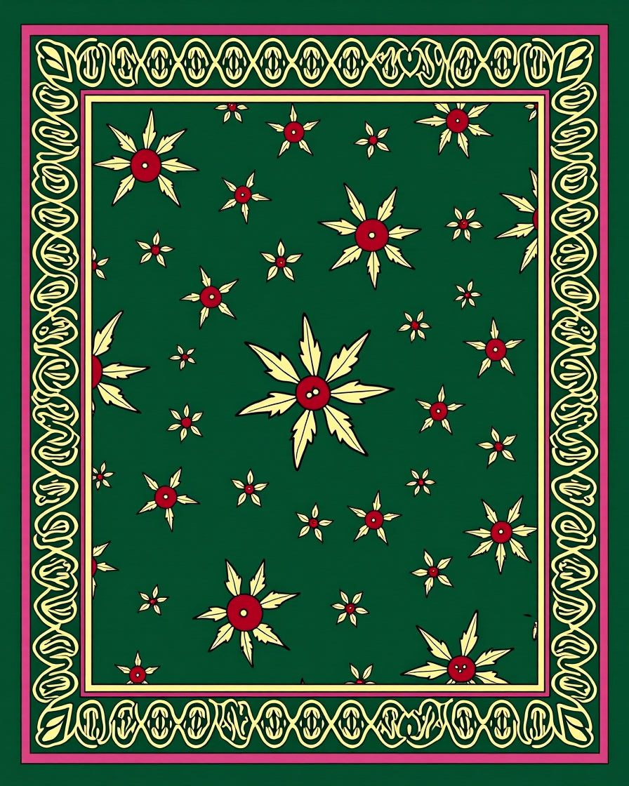 Crimson Gold Floral Medallion Green Rug