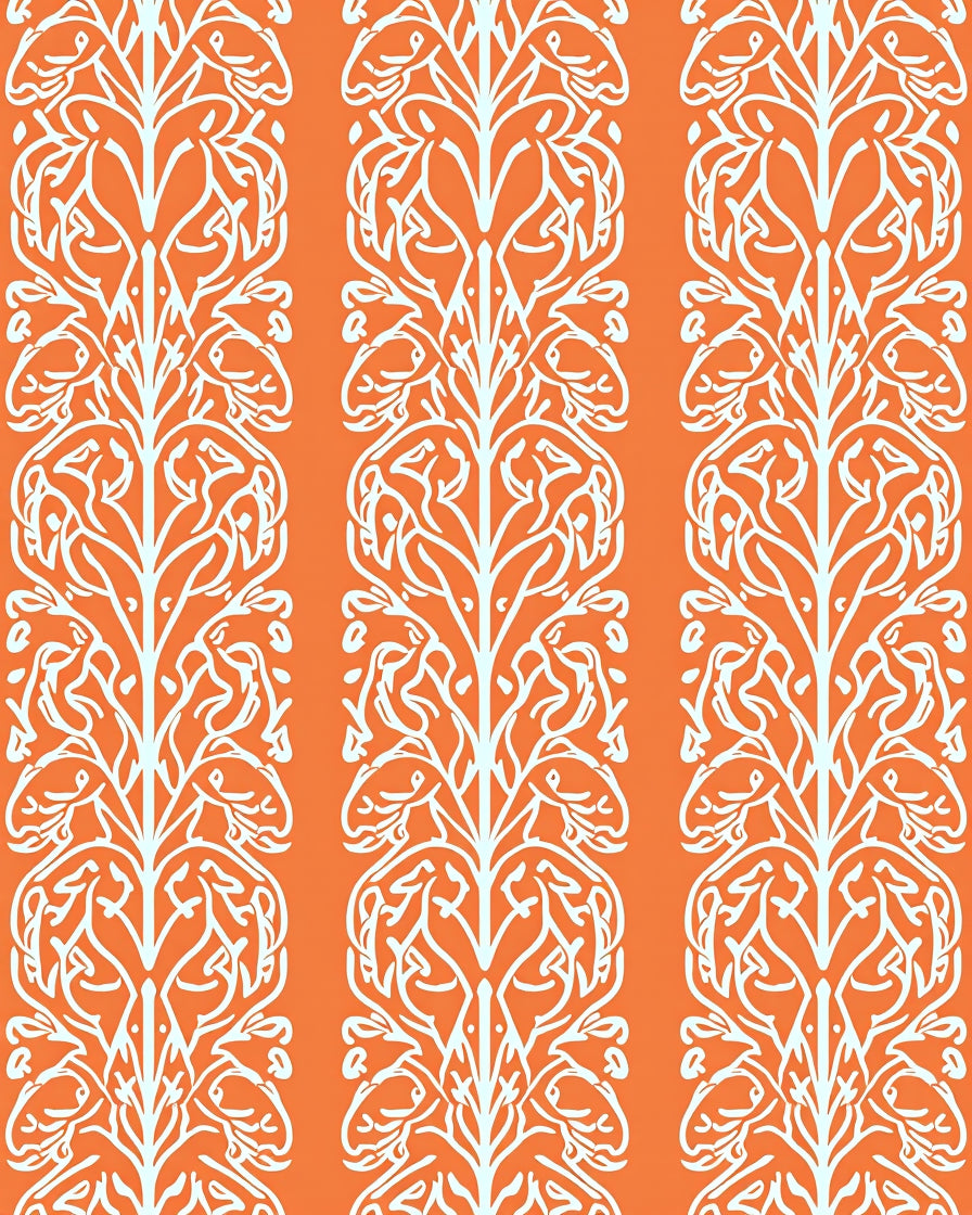 Ornate White Leafy Vine Pattern Rug
