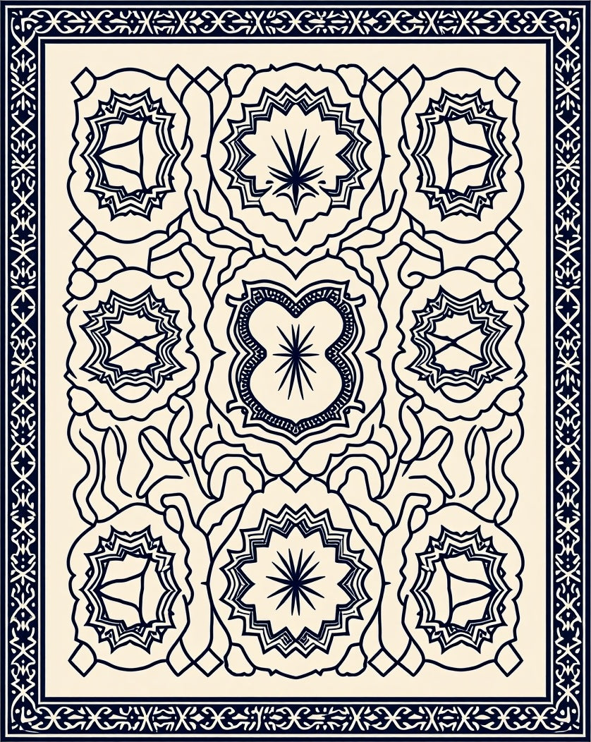 Intricate Geometric Symmetrical Medallion Design Rug