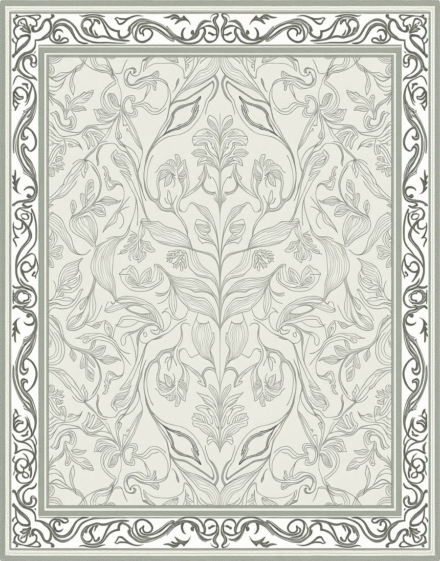 Light Gray Floral Vine Patterned Area Rug