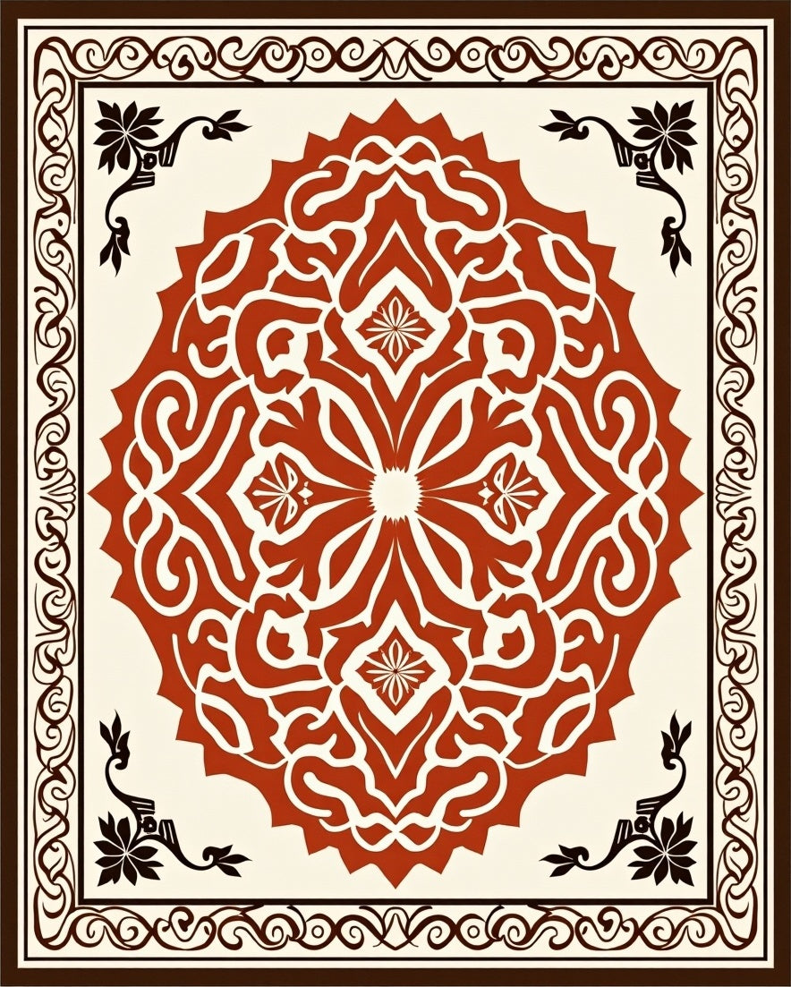 Classic Red Floral Mandara Pattern Rug